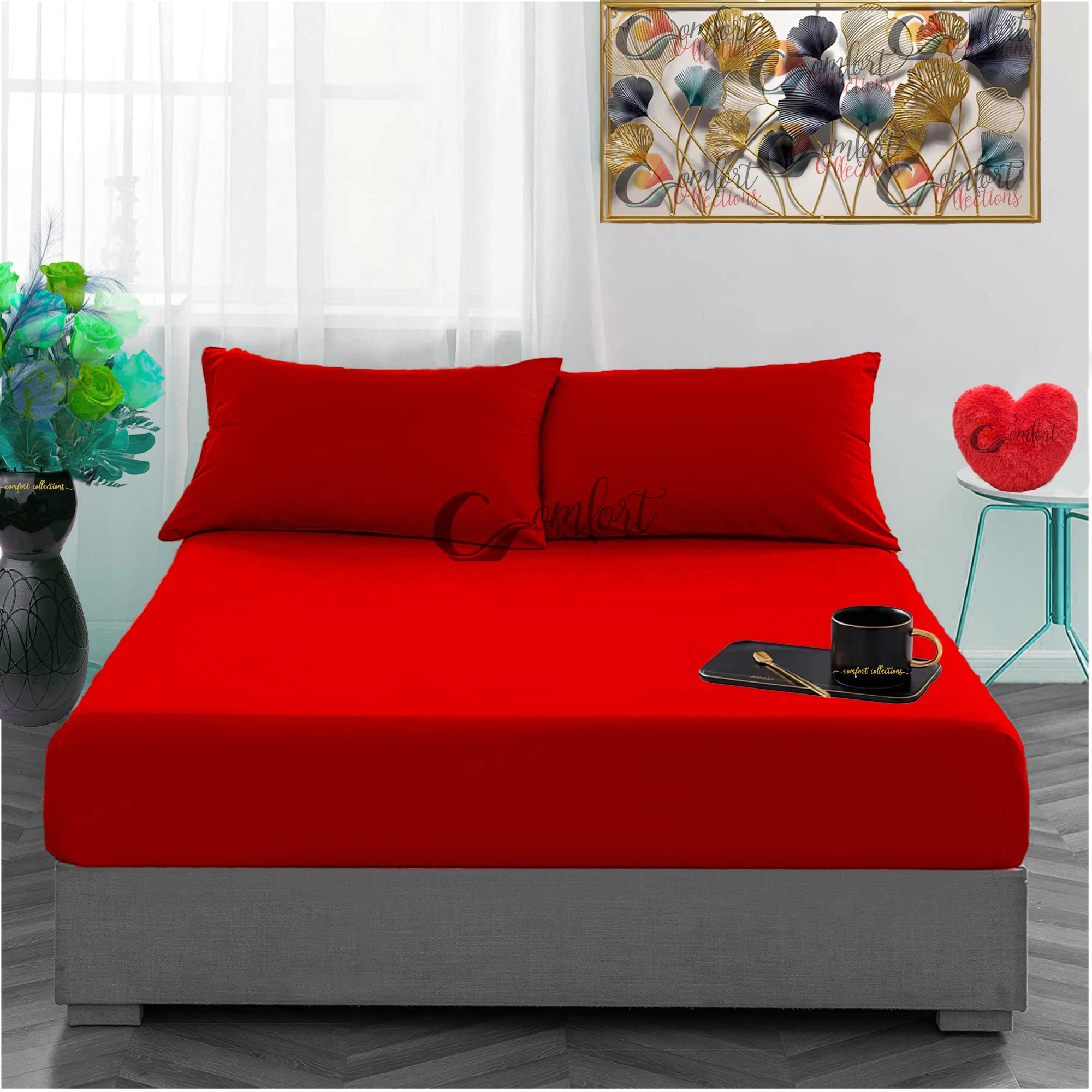 Flannelette 100% Brushed Cotton Pillowcase Cover Pair Red 50cm x 75cm Approximate