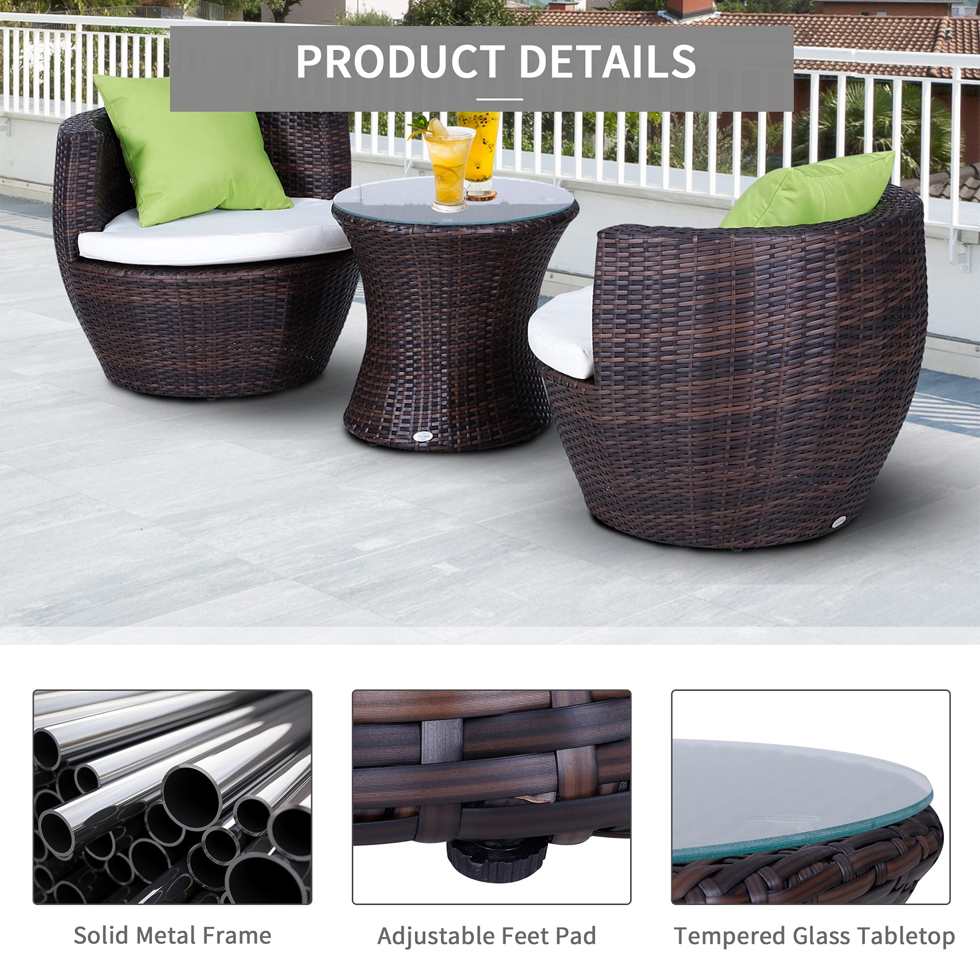 Outsunny Conservatory Patio Outdoor Garden Rattan Furniture Vase Chair