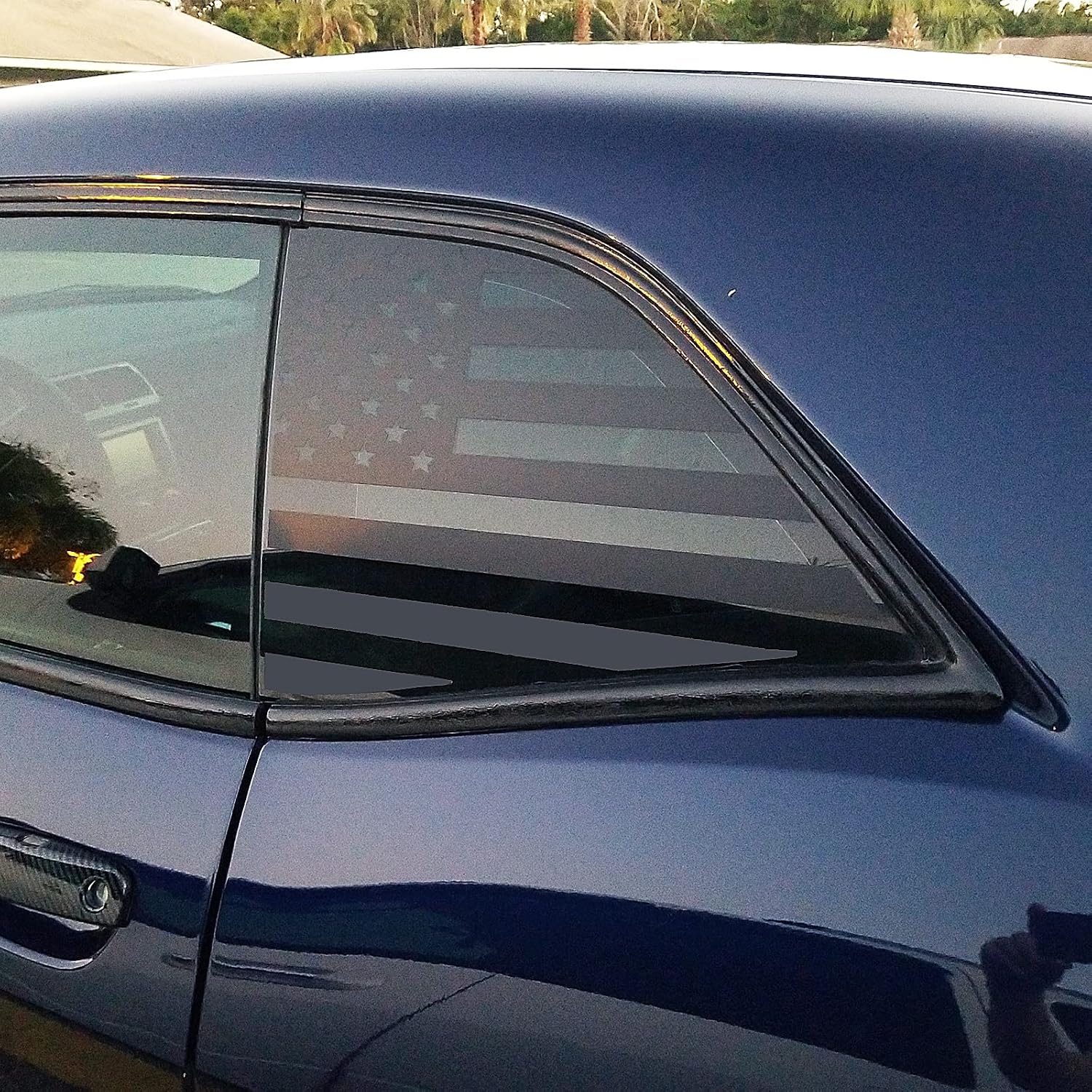 Xinghe for Dodge Challenger 08-23, Side Back Window American Flag Decals, Matte Black USA Flag Decal for Truck, Truck Window Decals