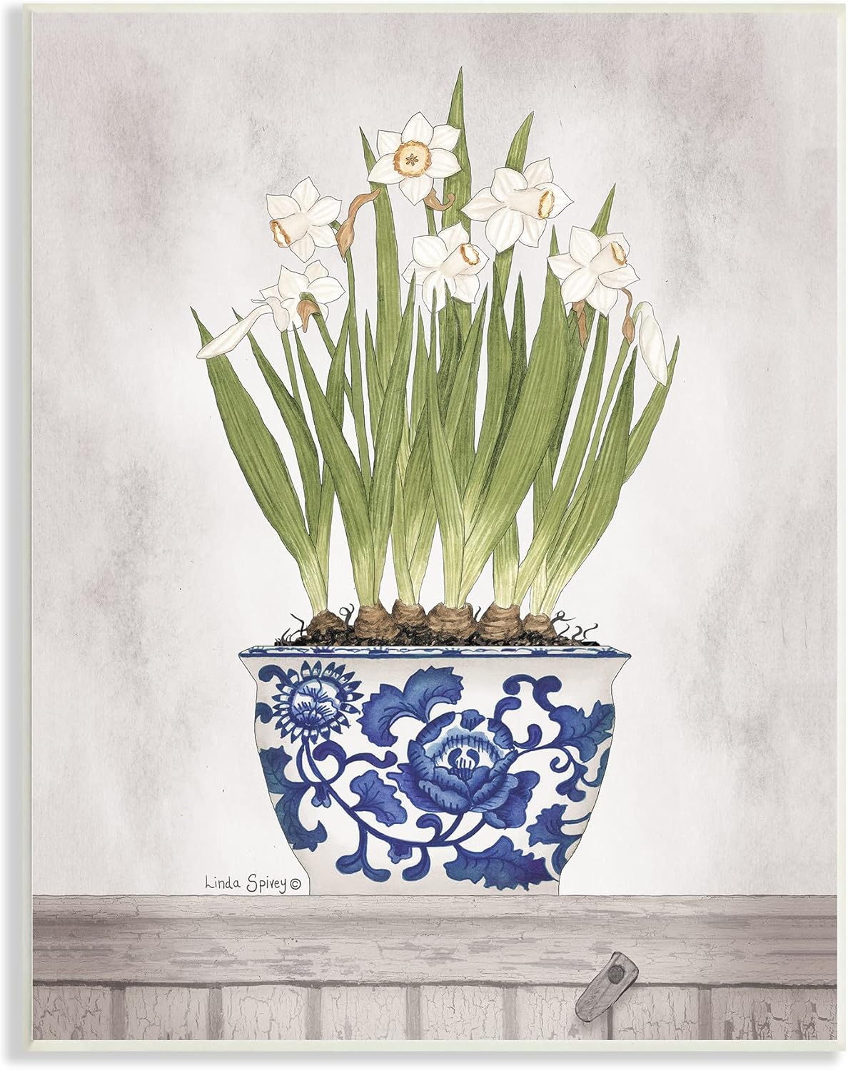 Stupell Industries Traditional Daffodil Flowers Porcelain Pattern Bowl Countryside Flowers, Design by Linda Spivey