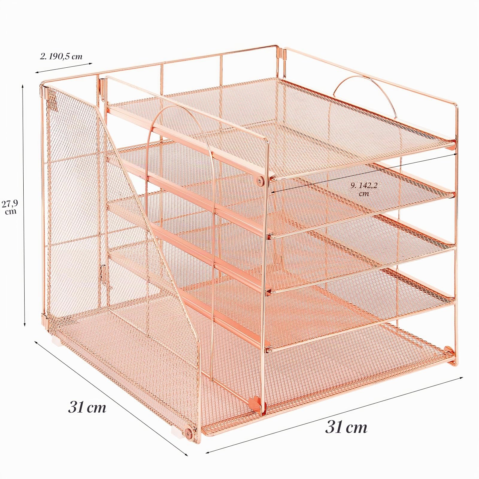 LEKETREE Organizer da scrivania con vassoio per lettere a 5 livelli e porta documenti, accessori da scrivania per forniture per ufficio e spazio di lavoro (oro rosa)
