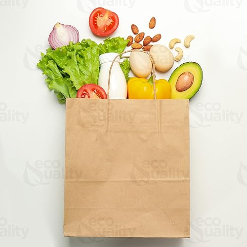Miniatura 5 de EcoQuality - 18 x 7 x 19 pulgadas - 100 bolsas de papel kraft marrón extragrande con asas, compras, bolsas de regalo, fiesta, mercancía, bolsas de