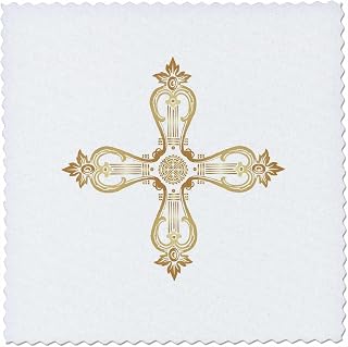 6x6 inch Quilt Square - Golden Ornate Cross Faith