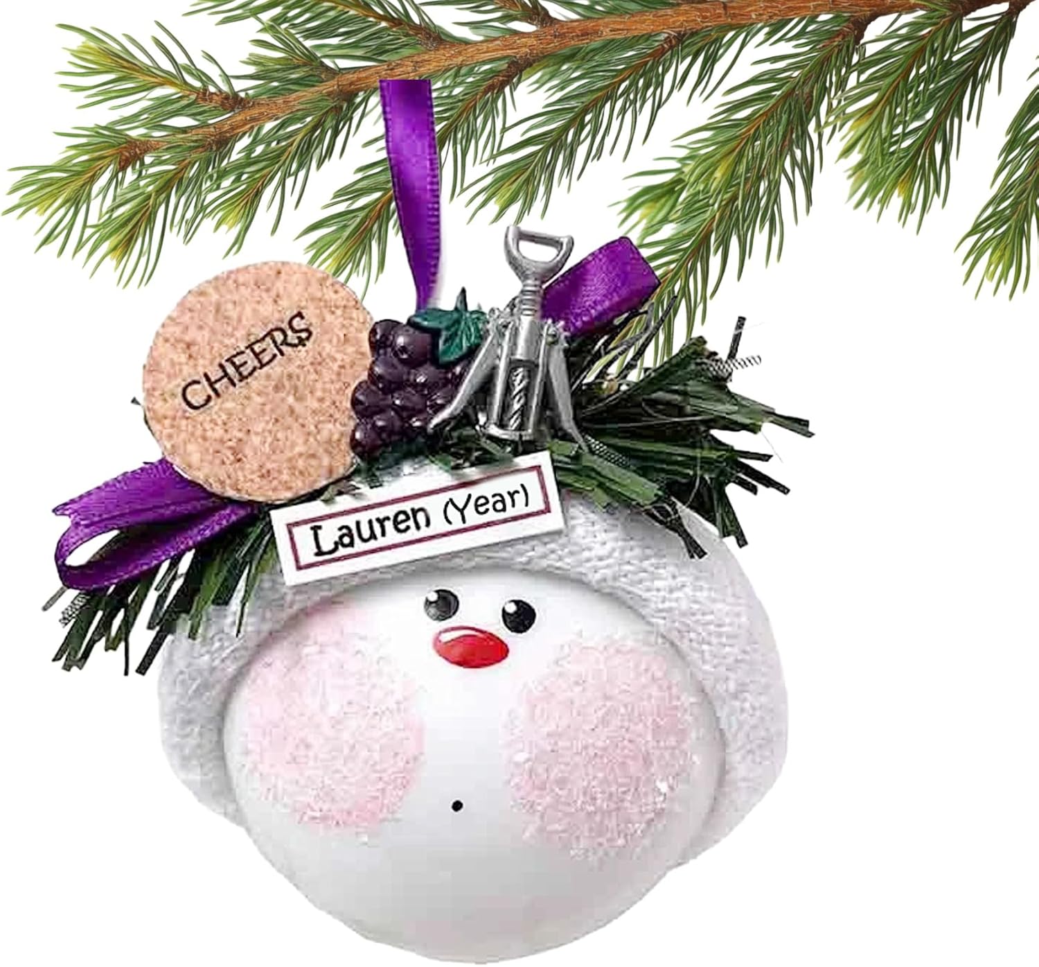 Wine Lover Gift Christmas Glass Ornament Grapes Corkscrew Cheers Cork Verse Hand Painted Handmade Personalized W188 CA108