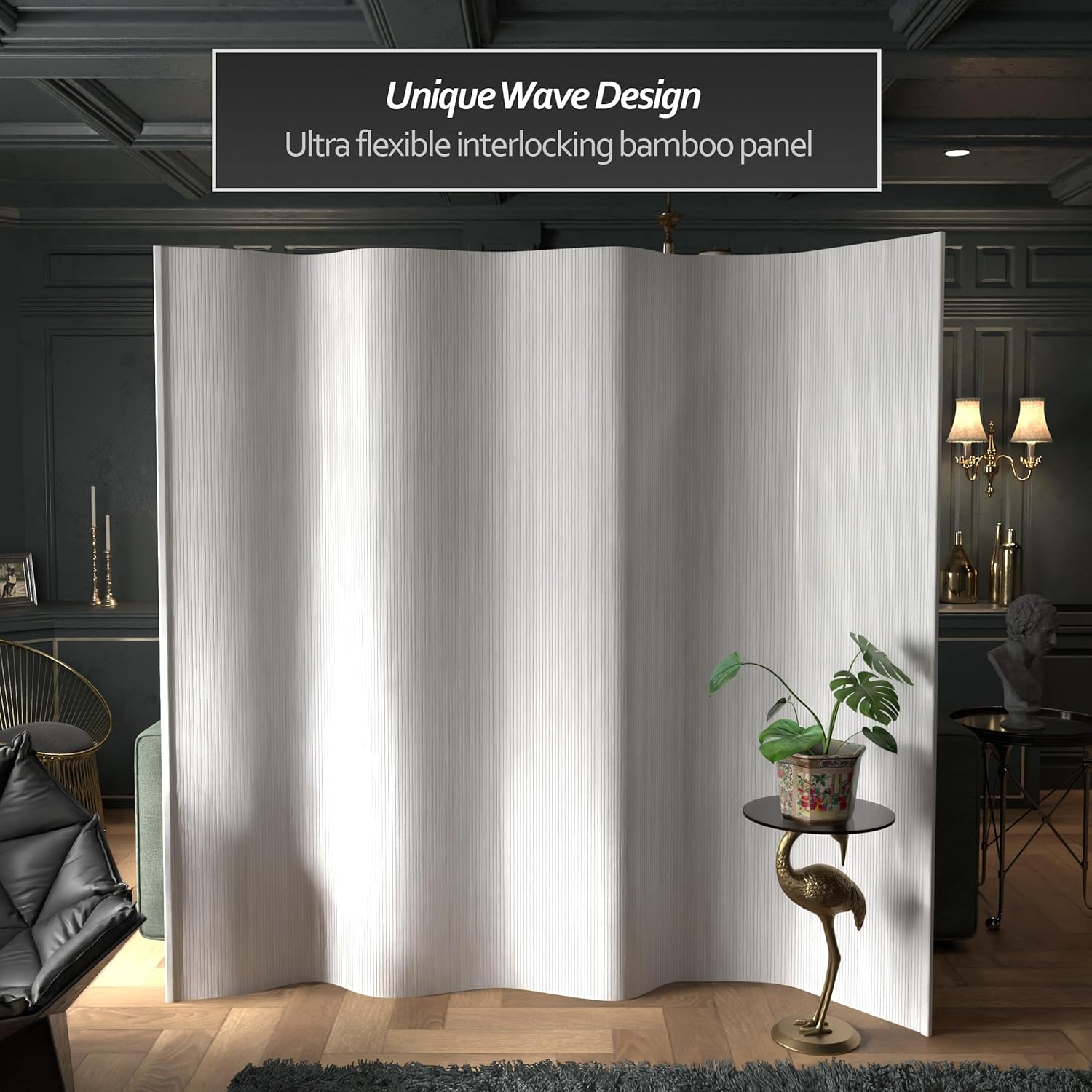 Red Lantern 7 ft. Tall Bamboo Wave Screen - White White 7 Foot