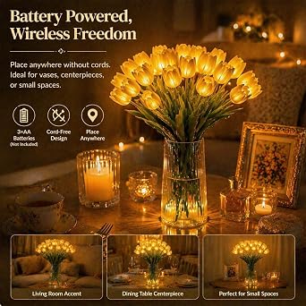 Giltpeak 20pcs LED Radiant Romantic Tulip Light with a Vase,13in Tulips Night Light that Never Fade, Valentine's Day and Easter Home Kitchen Wedding Dining Table Decor (15, Yellow)