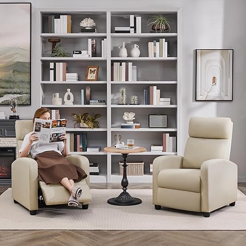 Miniatura 79 de Yaheetech Silla reclinable de cuero de 2 asientos, sofá moderno para sala de estar, cine en casa, color negro Negro -,Beige,Marrón,Gris,Beige