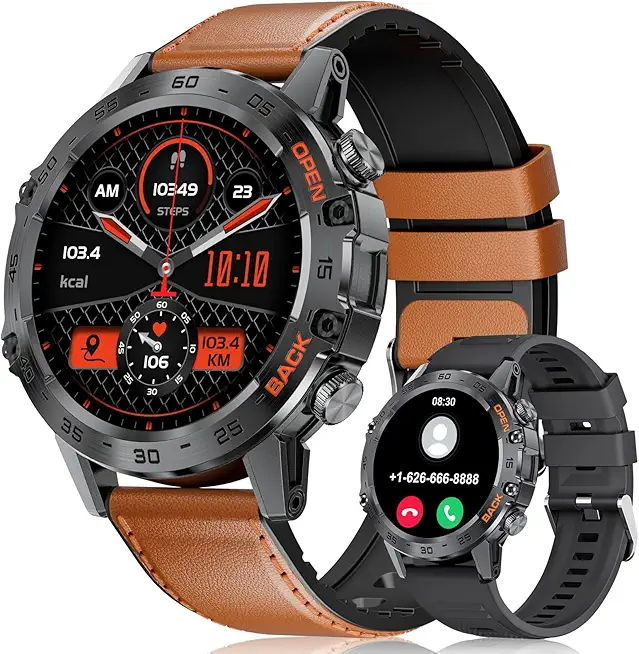 LIGE Smartwatch Herren mit Telefonfunktion, 1,39 Zoll Militär Smart Watch mit 24H Herzfrequenz, Blutdruck, Schlafdauer, 100+ Sportmodi Fitnessuhr, 300+ Zifferblätter, IP67 Wasserfest, Braun