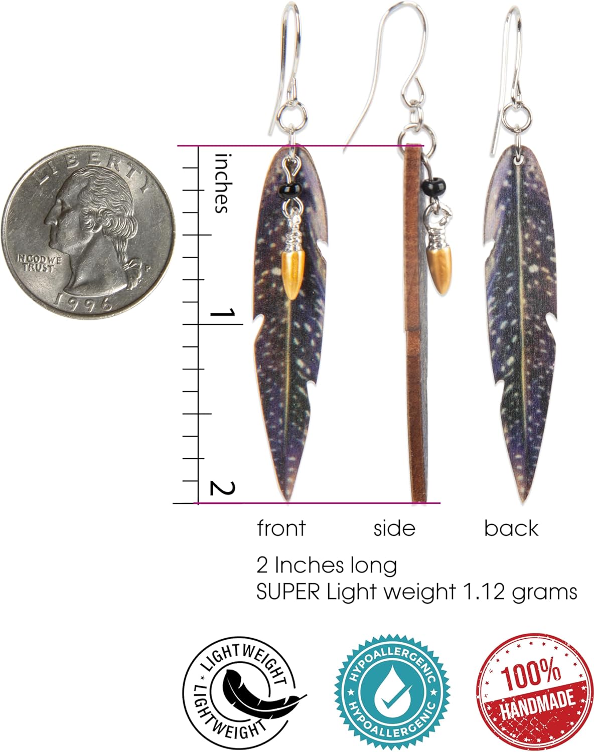 SPUNKYsoul Handmade Wood Boho Feather Butterfly Earrings – Ultra Lightweight, Hypoallergenic & Nickel-Free – Nature-Inspired, Eco-Friendly Gift for Free-Spirited Souls - Image 3