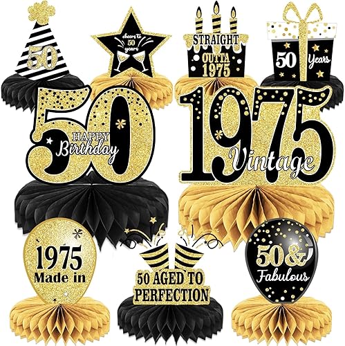 9 piezas de decoración de cumpleaños número 50 para mesas de decoración vintage de 1972 panal de abeja decoración de cumpleaños número 50 para