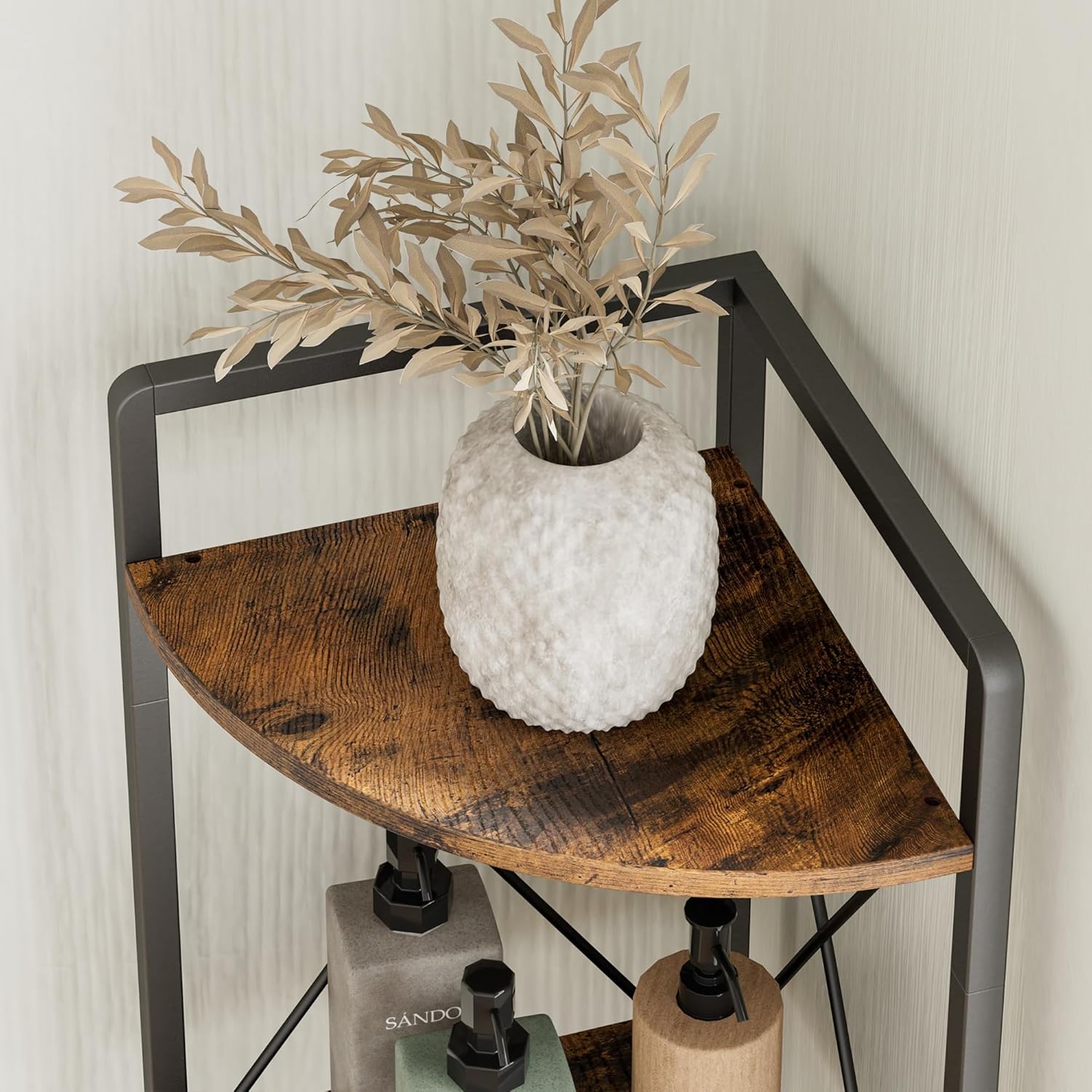 6 Tier Corner Shelf Stand, 78" H Tall Industrial Corner Bookshelf for Living Room Decor, Metal Corner Shelf, Plant Stand Display Shelf for Bedroom, Bathroom, Small Space, Rustic Brown