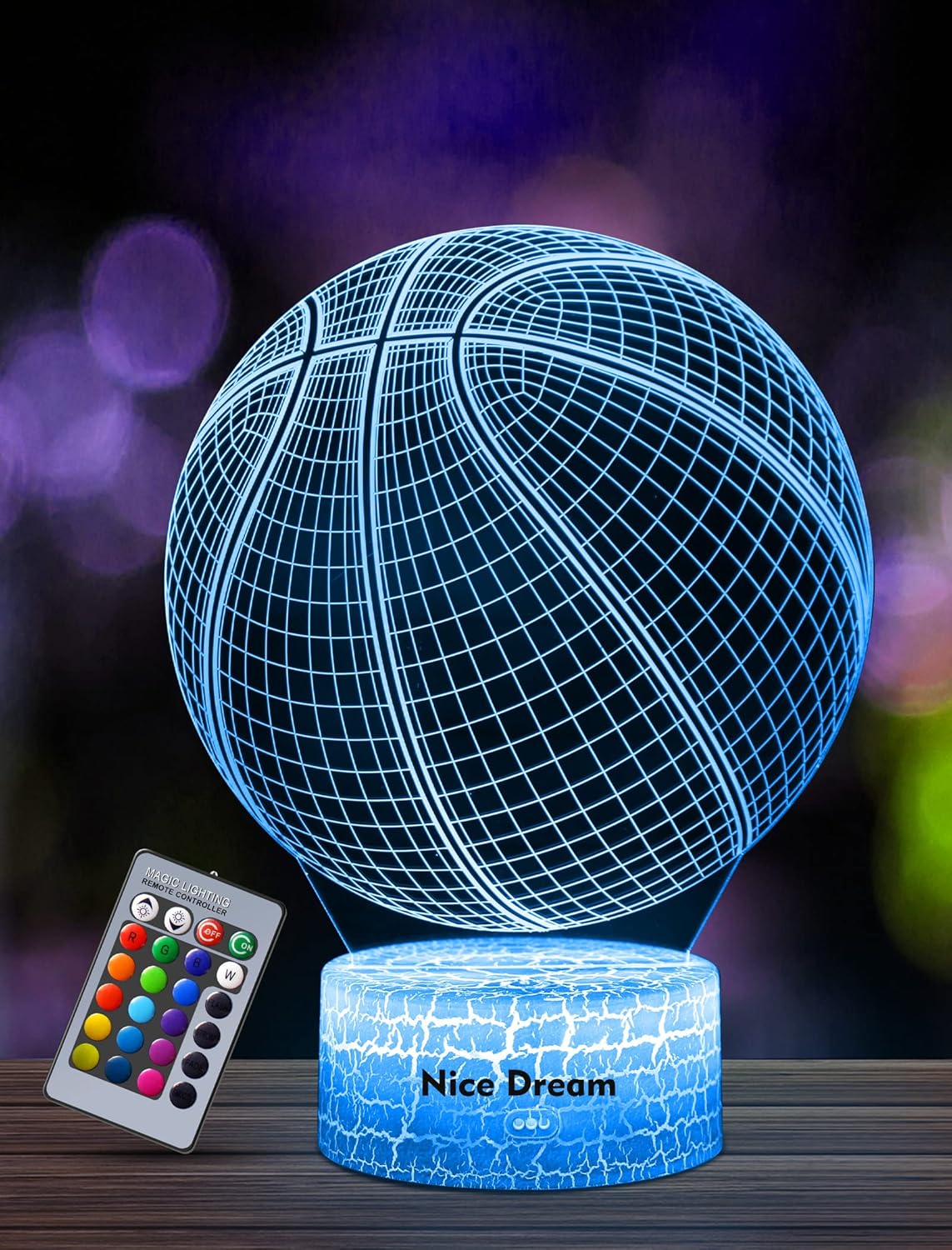 Nice Dream Luz Nocturna De Baloncesto Para Niños, Lámpara De Ilusión 3d, Luz Led Para La Habitación , Control Remoto Con 16 Cambios De Color Regulables, Regalos De Decoración De Las Niñas Niños