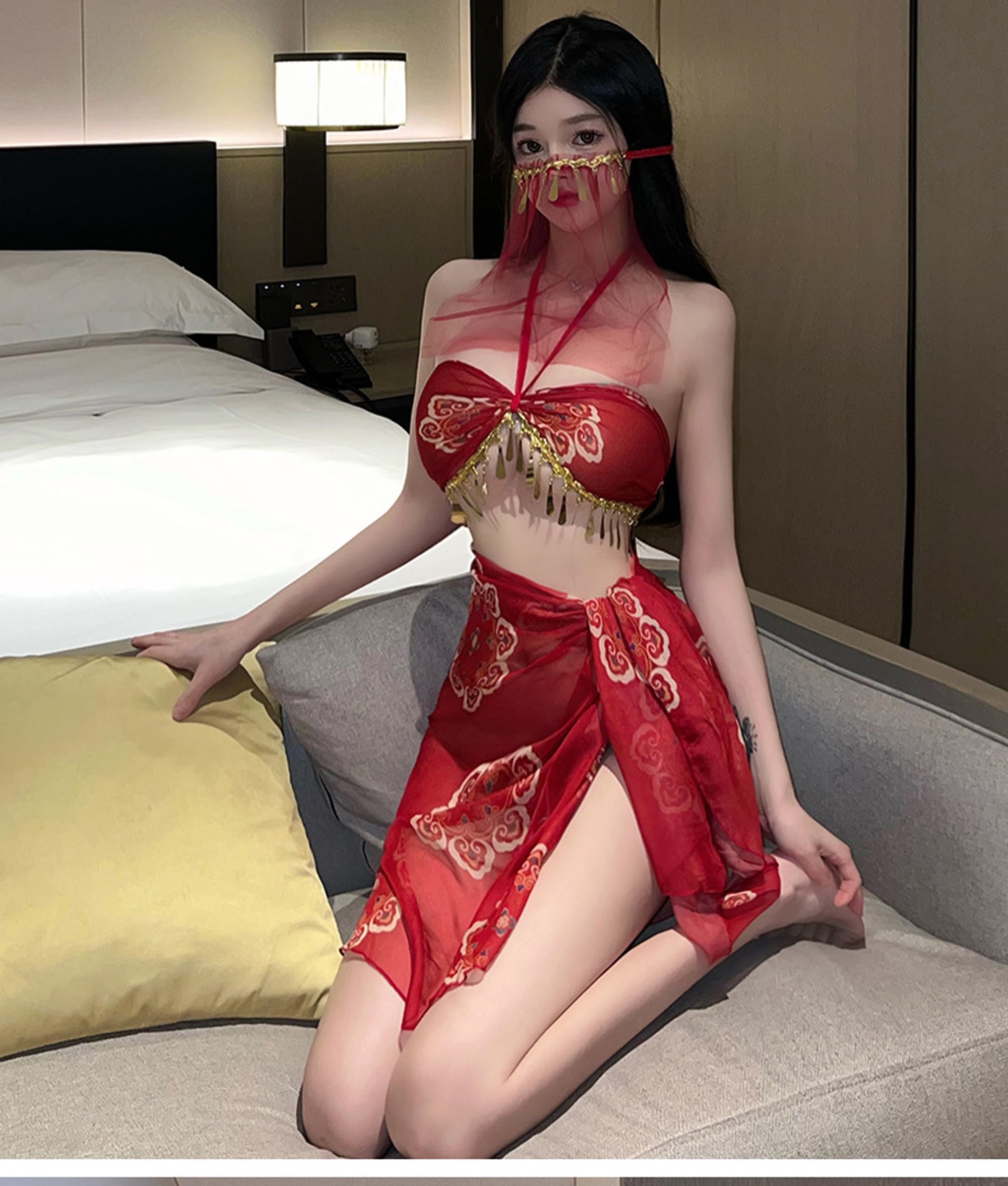 SINMIUANIME Women's Anime Cosplay Lingerie Classical Embroidered Hanfu Asian RolePlay Suit Cheongsam Dress Costumes (2322Red) - Image 3