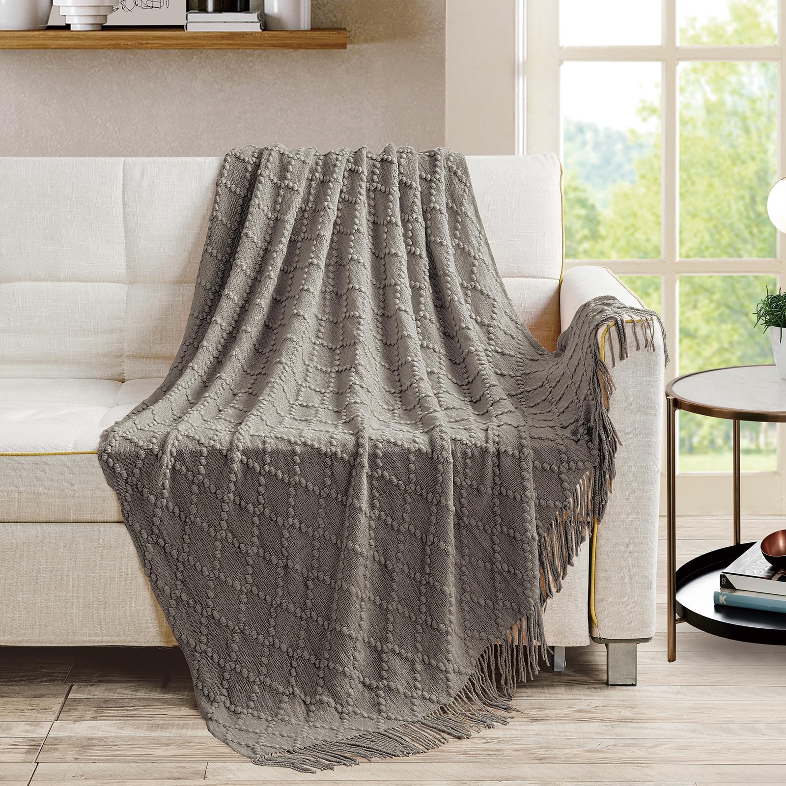 BOURINA Throw Blanket Textured Solid Soft Throws and Blankets for Sofa or Bed Knitted Decorative Blanket 127x178cm Dark Grey - Image 2