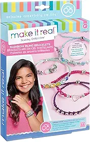 Make It Real – Pulseiras brilhantes de arco-íris. Kit de fazer pulseiras de contas e nós DIY para meninas. Kit de artes e artesanato para projetar e criar pulseiras exclusivas com