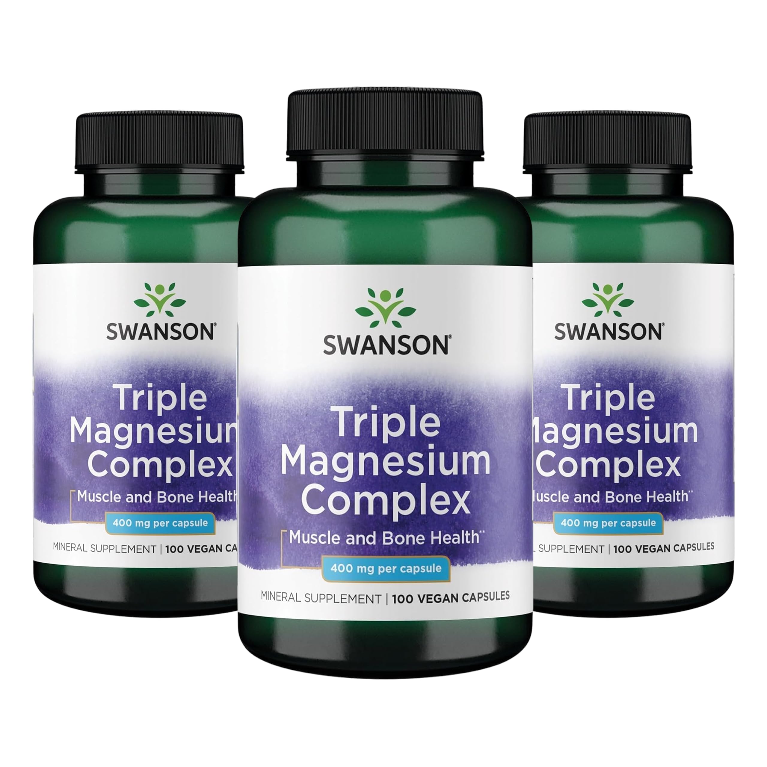 Swanson Triple Magnesium Complex, 400 mg, 100 Caps, 3 Pack 100 Count (Pack of 3)