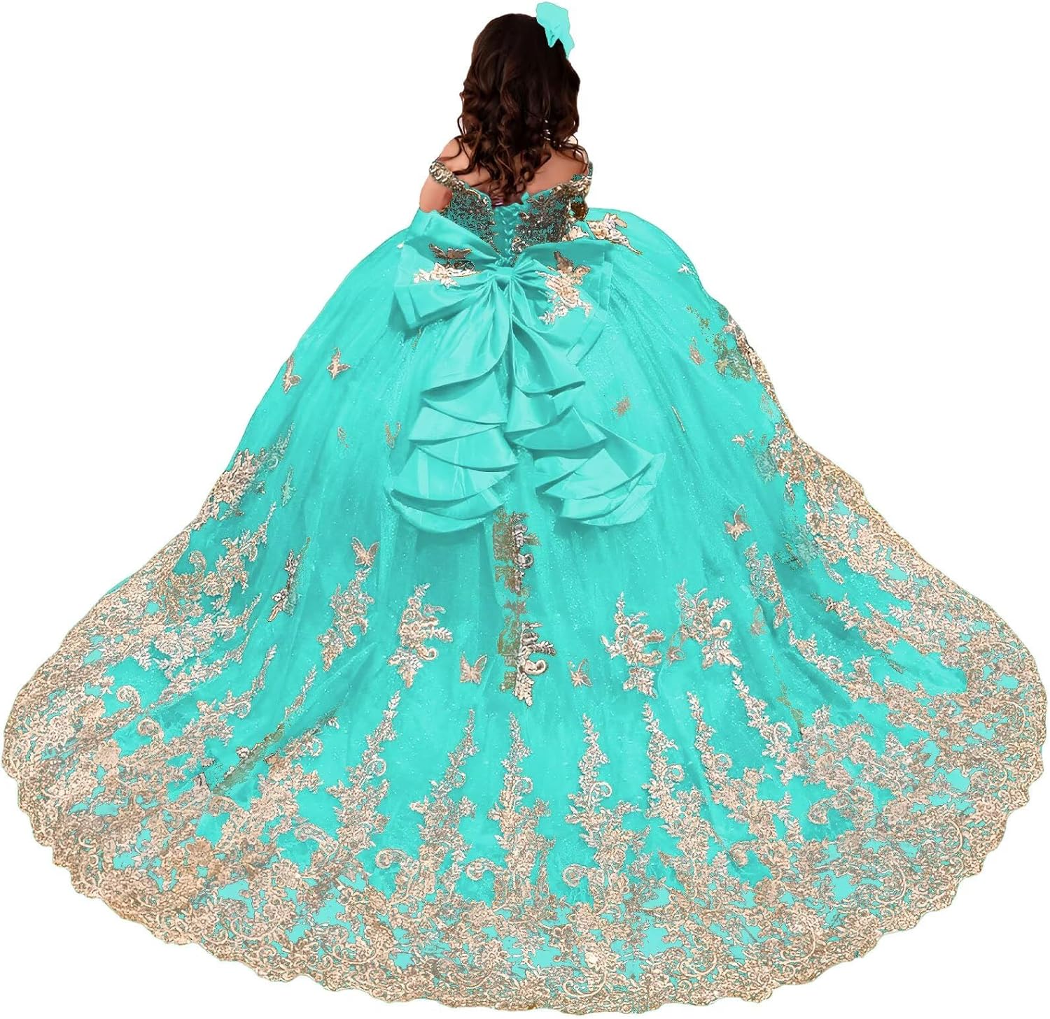 Gold Lace Flower Girl Dresses Spaghetti Strap First Communion Dress 3D Butterfly Girls Pageant Dress with Bow