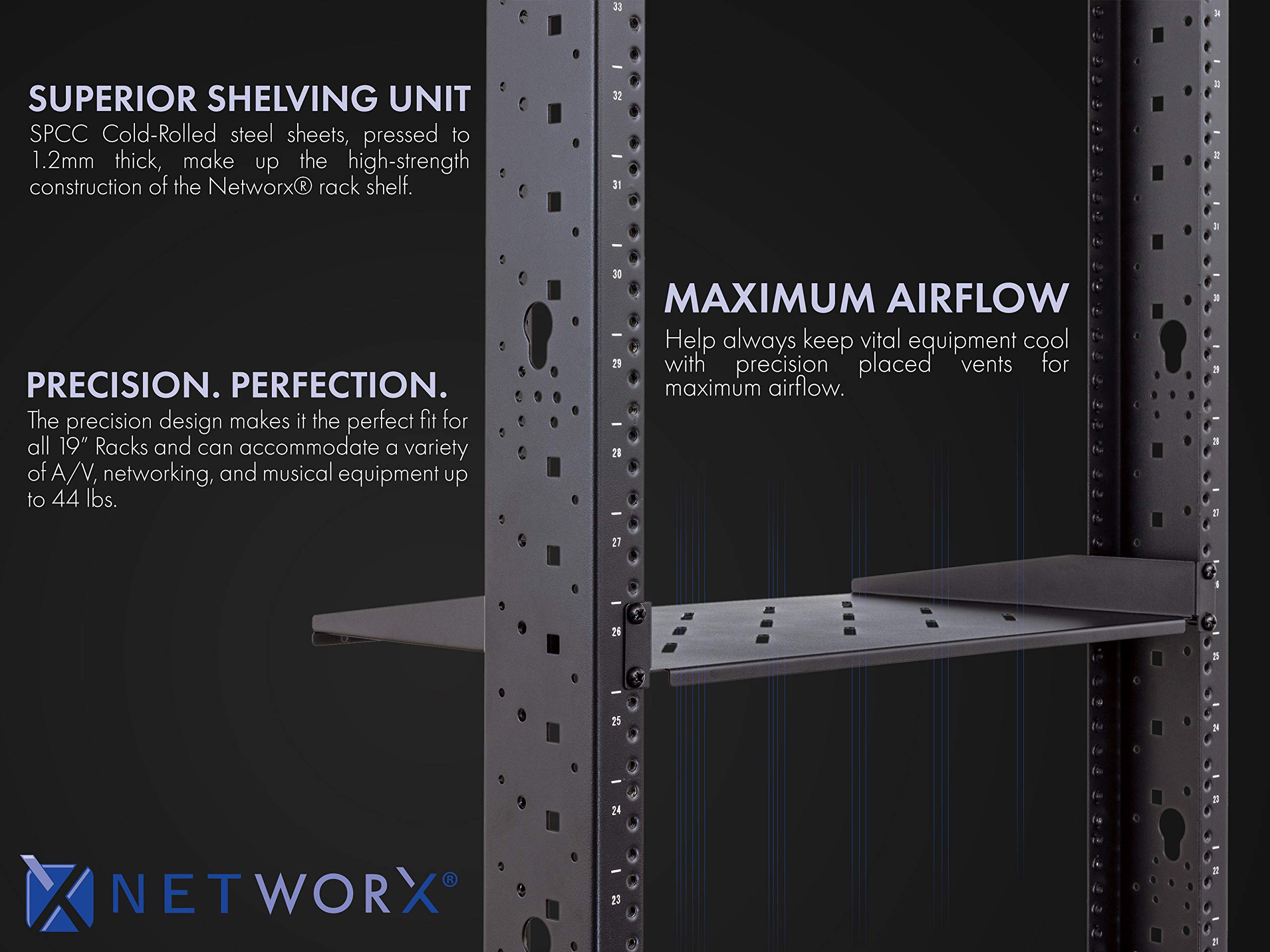 Networx Vented 1U Universal Rack Shelf for 19