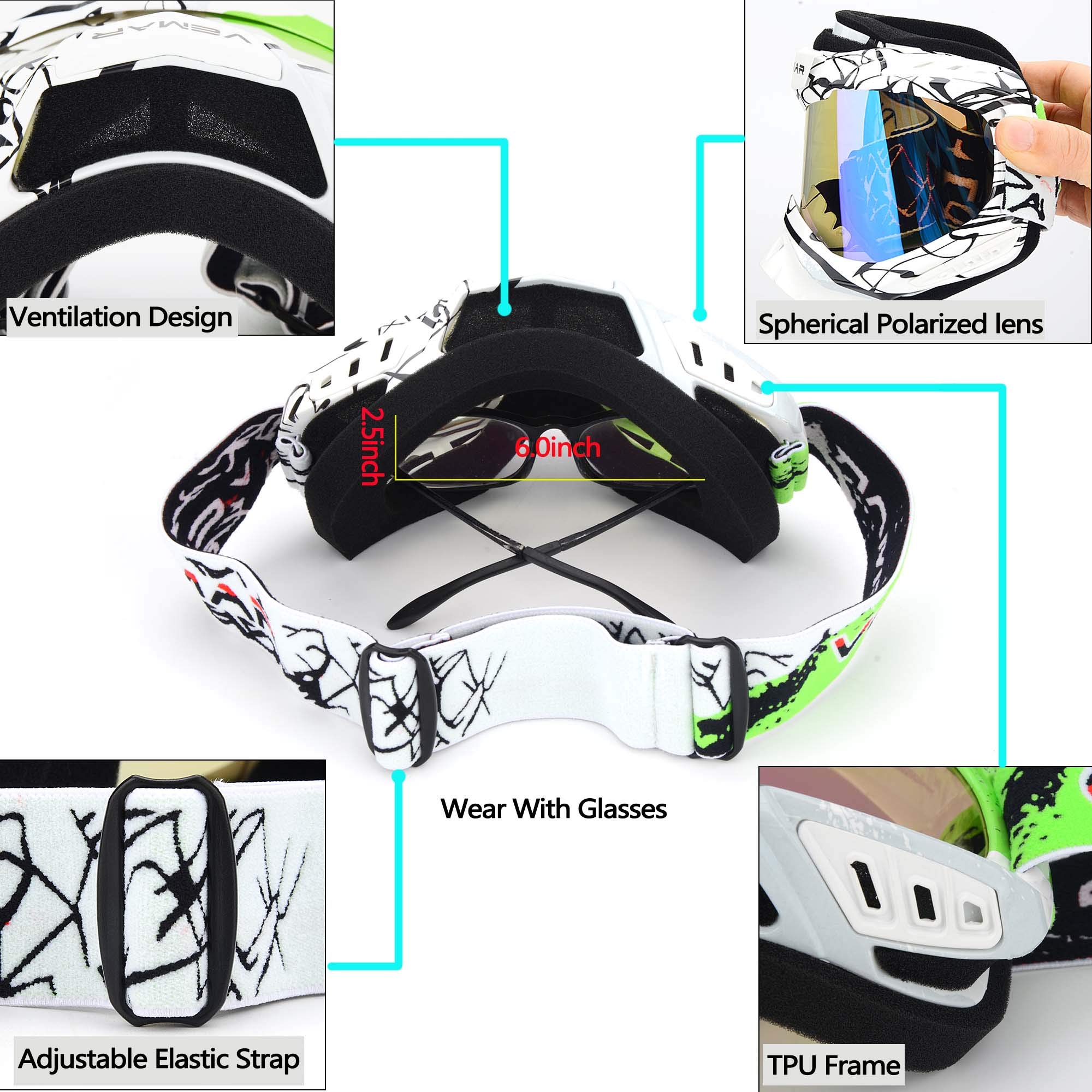 Occhiali polarizzati sportivi per motocross, ATV, moto da cross, moto da cross, occhiali tattici da equitazione, pieghevoli, antivento, antipolvere, resistenti ai graffi