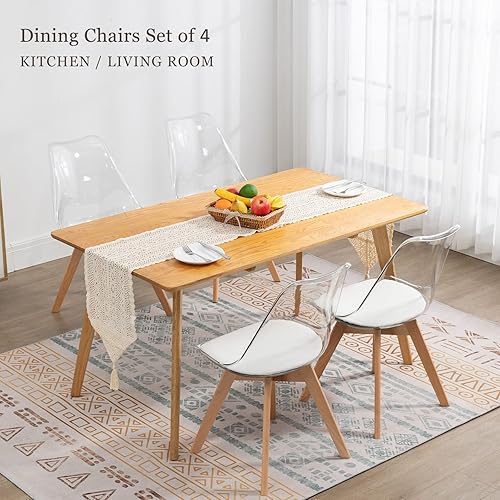 Miniatura 4 de ANOUR Juego de 4 sillas de comedor, modernas sillas de comedor de acrílico transparente con asiento de cuero sintético y patas de haya macizas,