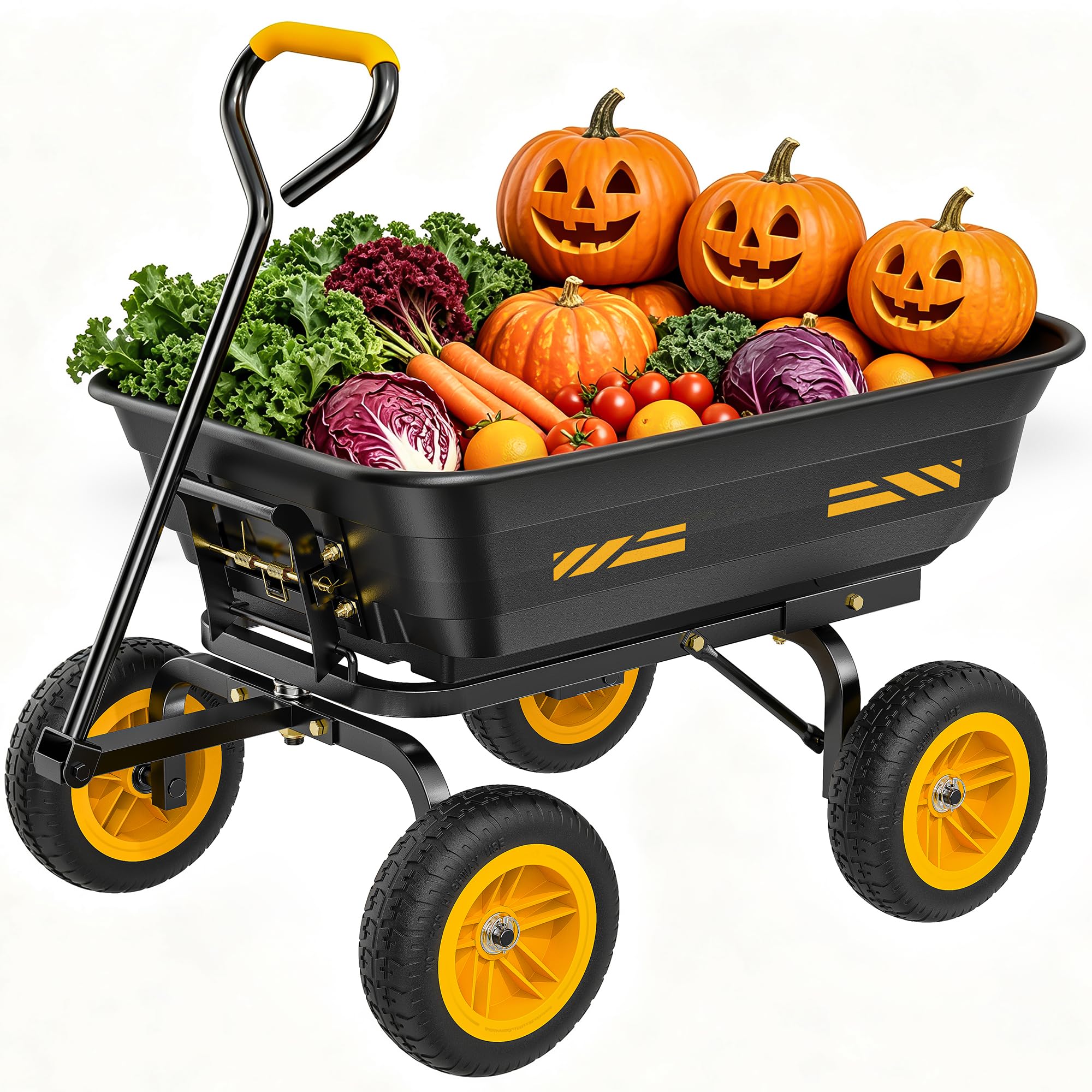 Garden Cart with 25 cm Solid Tires, 272KG Load Garden Trolley, 113 L, Black