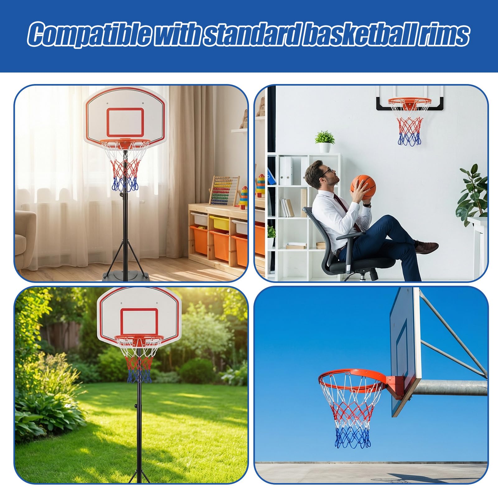 Lot de 2 filets de basketball pour panier de basket - 8 passants - Pour montage en intérieur et en extérieur - Convient par tous les temps