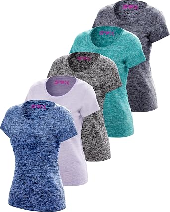 [5 Pack] Womens Dry-Fit Wicking Crewneck T Shirts Activewear Running Yoga Workout Gym Tee Top