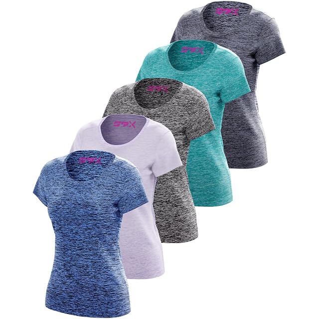 5 Pack Womens Dry-Fit Wicking Crewneck T Shirts Activewear Running Yoga Workout Gym Tee Top