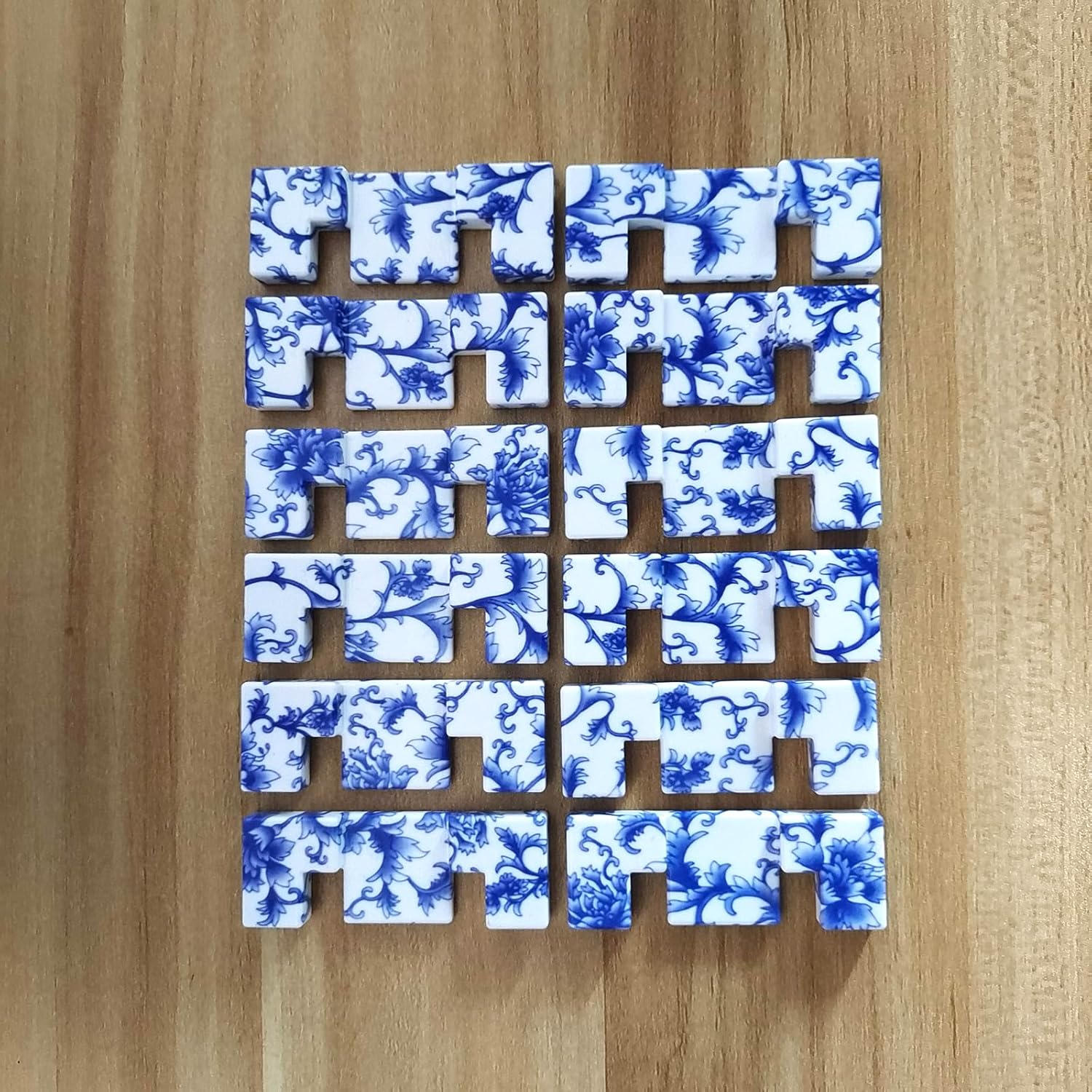 Chinese Porcelain Blue Floral Pattern Kongming Lock,Traditional 3D Brain Teaser Puzzles, Brain Teasers for Kids 8-12 and Adults, Desk Fidget,Educational Toys (Middle Character)