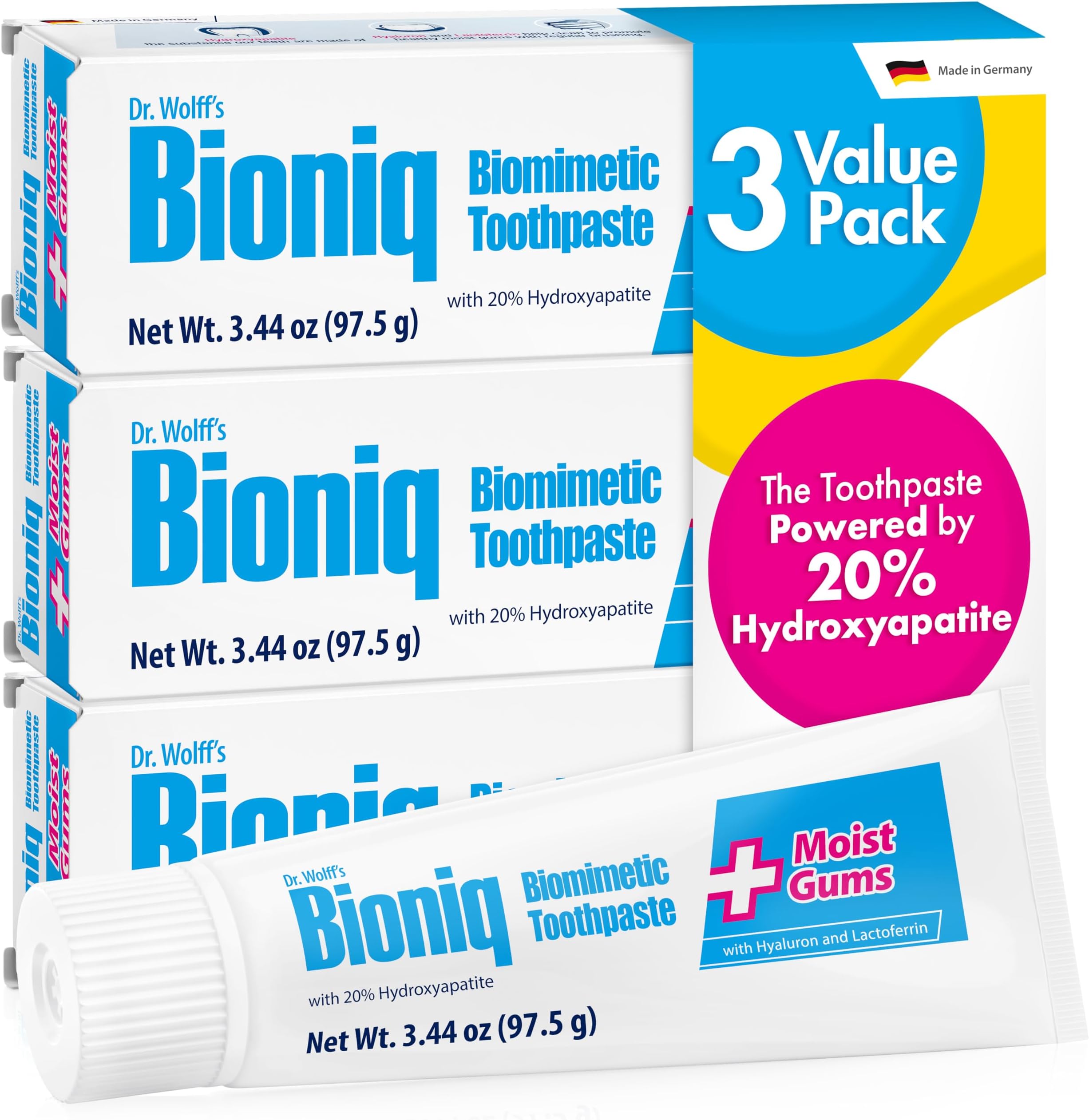 Bioniq Plus Biomimetic Toothpaste with 20 Percent Hydroxyapatite for Teeth and Gums I Clinically Tested I 3.44 oz (Pack of 3)