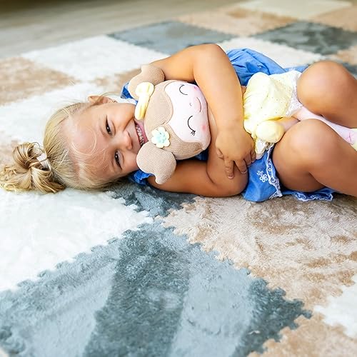 Miniatura 2 de Tapete grande de rompecabezas de 16 piezas, azulejos de alfombra entrelazados de felpa, azulejos de espuma para tapete de bebé para piso, tapete de