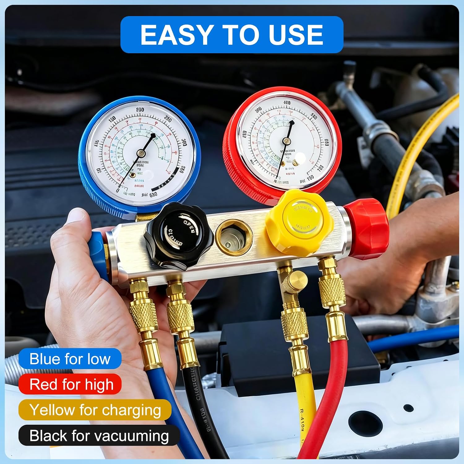 4 Pieces AC Manifold Gauge Hose Kit, 1/4" HVAC Refrigerant Charging Hose, 6FT Air Conditioner Gauge Hoses for R410A R134A R22 R502 System, 800-4000PSI, 72’’