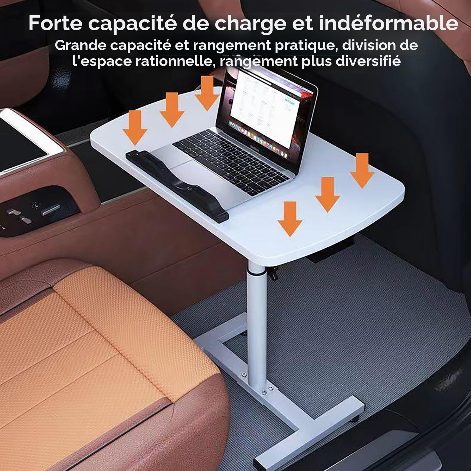 Table Pliante pour Camping-Car, Table de Repas Pliable à Hauteur Réglable, Poste de Travail Informatique avec Support en Tube d'acier et Plateau en MDF(Gray,48x30cm)