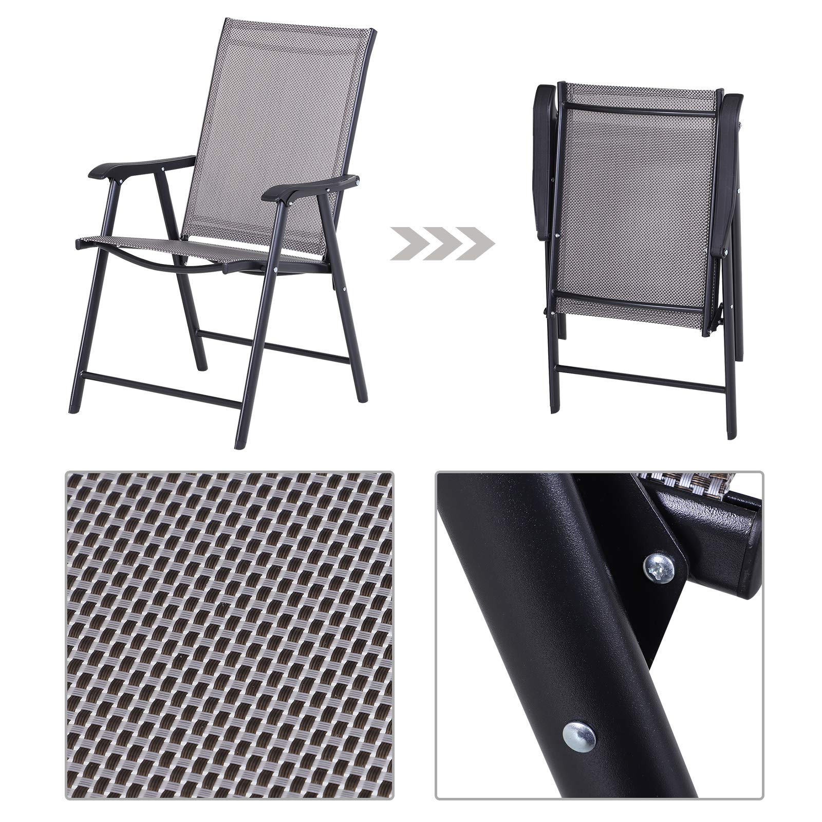 Outsunny Krzesło składane z podłokietnikami, zestaw 2 szt., metal szary
