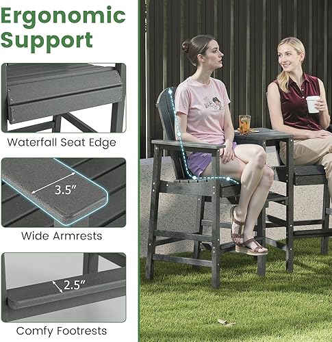 Miniatura 7 de Giantex Juego de 2 sillas Adirondack altas para exteriores, taburetes de bar Adirondack de HDPE con doble bandeja de conexión, agujero para