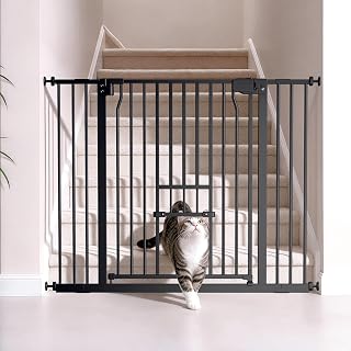 29-40" Dog Gate with Small Cat Door for Stairs Doorways, 36" H, Black