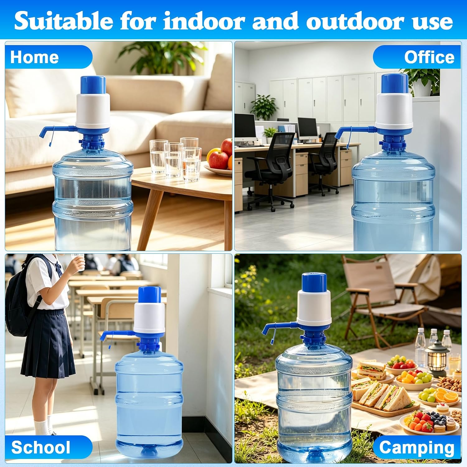 2 Pack Water Bottle Pump, 5 Gallon Portable Manual Drinking Water Pump
