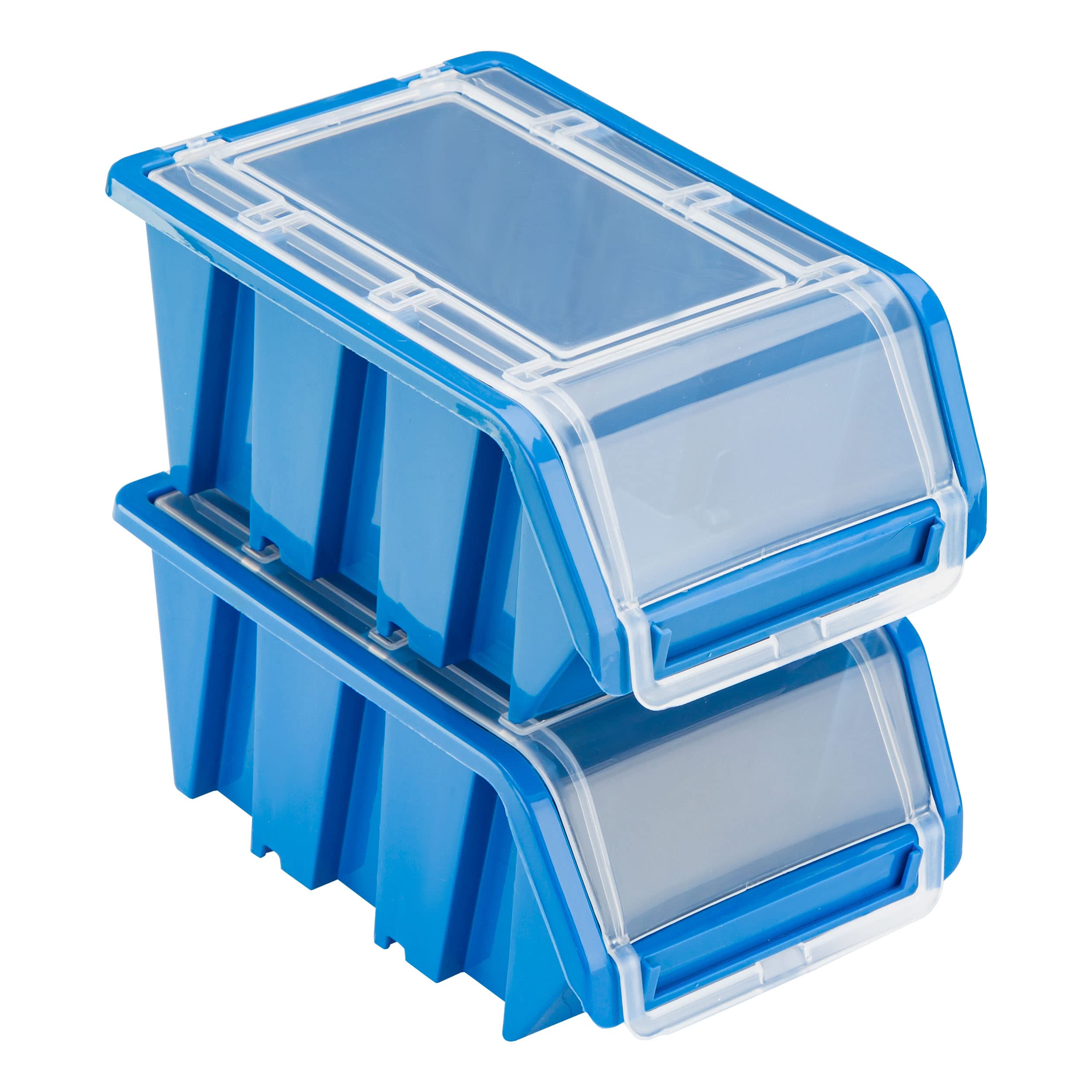 botle 50 x Stapelbox Kunststoff Lagerboxen Stapelbar Stapelkiste Sortierbox Box mit Deckel 100x155x70 blau