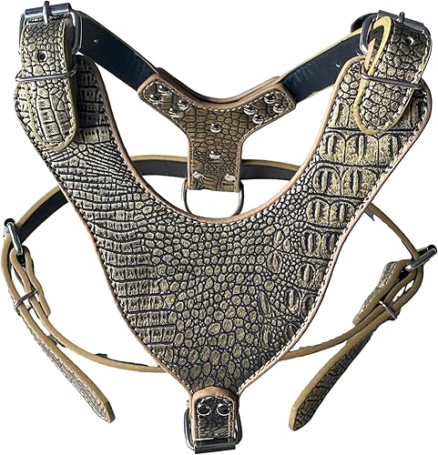 Pimaodog Arnés de cuero suave para perro, pechera grande de Pitbull Mastín Boxer para 26 34 pulgadas ajustable (marrón dorado)