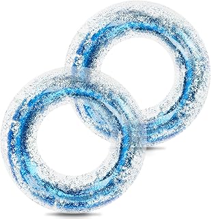 Swimming Ring for Adults, Inflatable Swimming Pool Floats Ring With Sequins, Transparent Floating Ring Rainbow Sequins Swim Ring, Colorful Durable Swimming Rings for Summer Pool Party