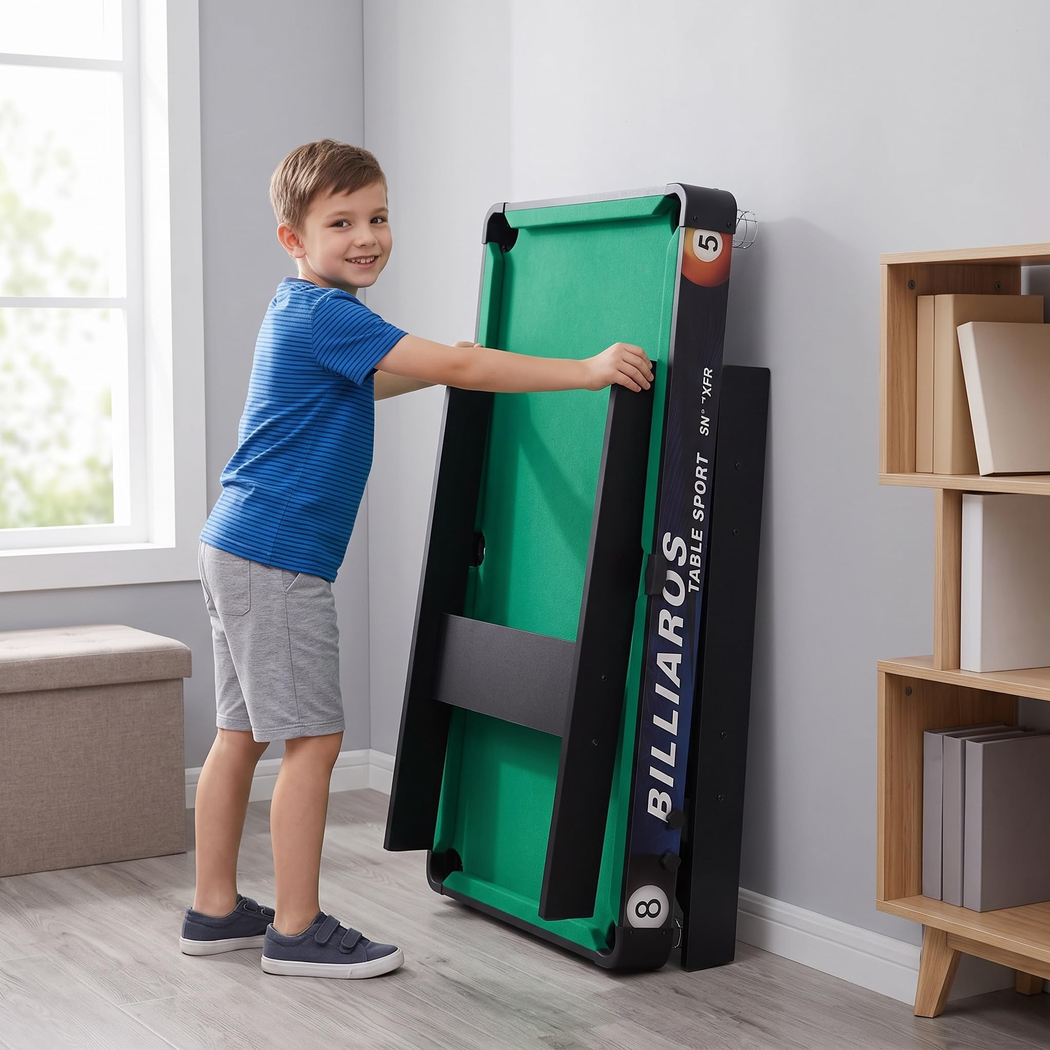Tavolo da biliardo pieghevole con set completo di accessori, per appassionati di da tavolo, salvaspazio