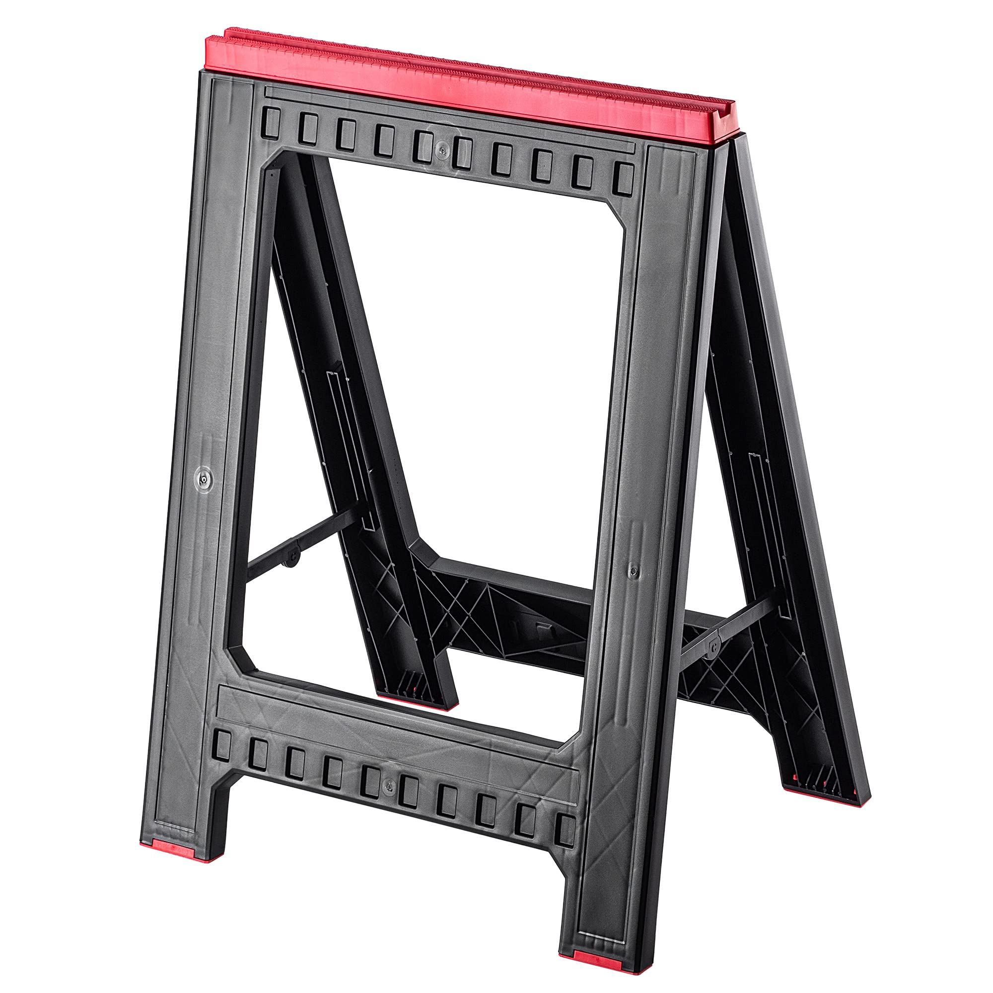 KADAX Caballete de sierra para taller, 58 x 41,5 x 77 cm, caballete plegable de plástico, caballete con escala, caballete plegable para trabajos (2 piezas/negro)