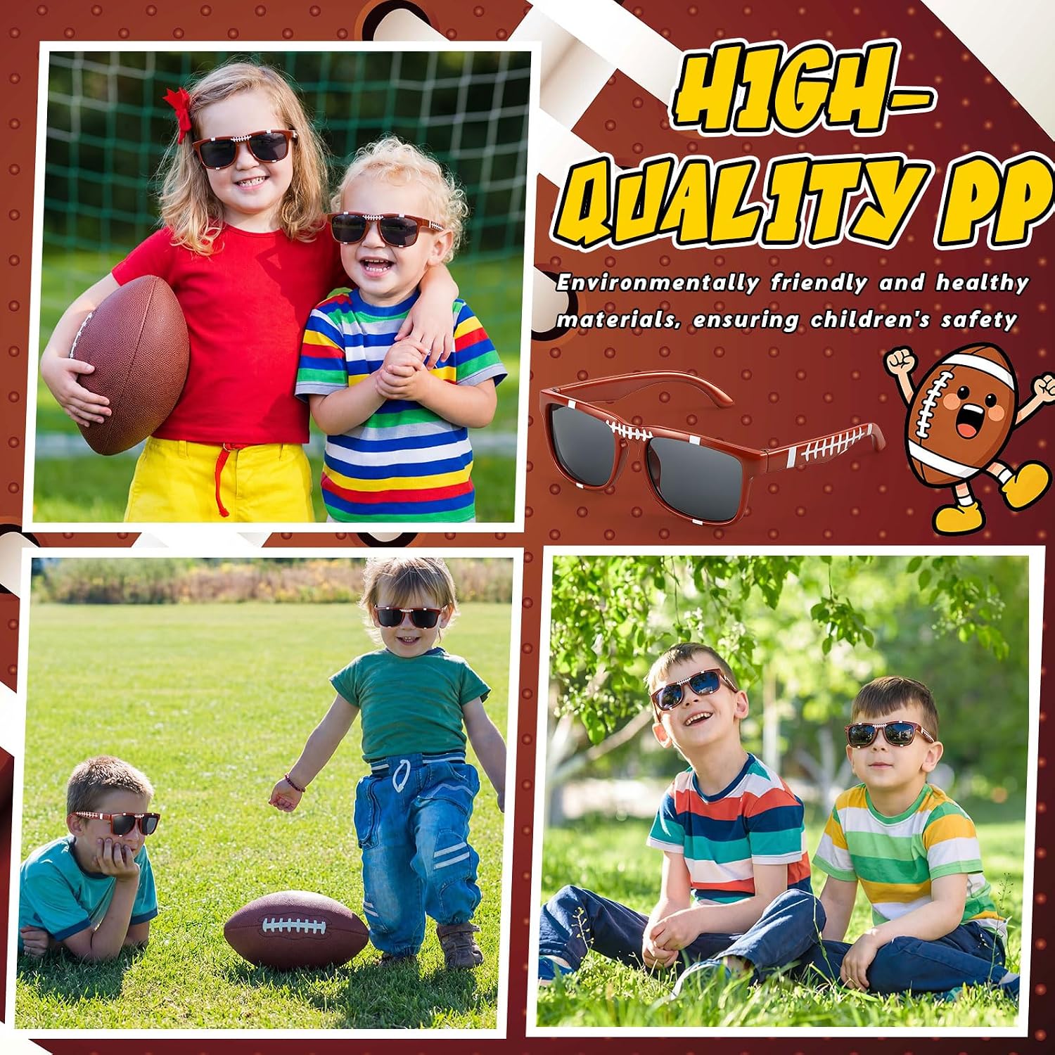 12 Pack Football Sunglasses for Kids Party Favors Plastic Sunglasses for Summer Pool Beach Accessories Birthday Gifts image 3