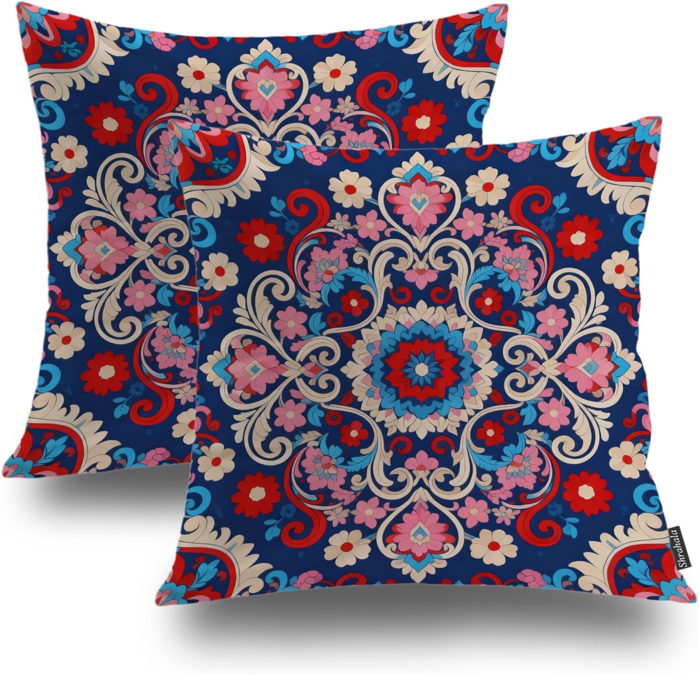 Shrahala Vintage Floral Throw Pillow Cover, Vintage in Eastern Floral Ornamental Lace Tracery Square Pillowcase Blended Double-Sided No Inserts for Bedroom Living Room Set of 2 (24 X 24 in)