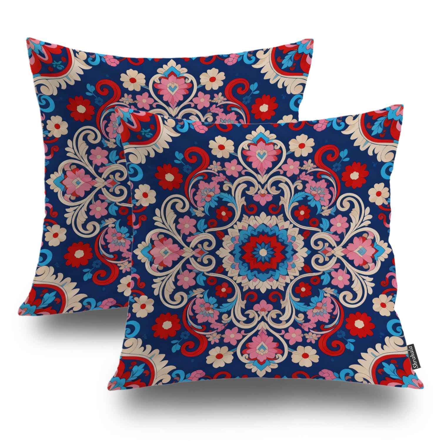 Housse de coussin ornementale style dentelle Shrahala, pack de 2 taies carrées haut de gamme