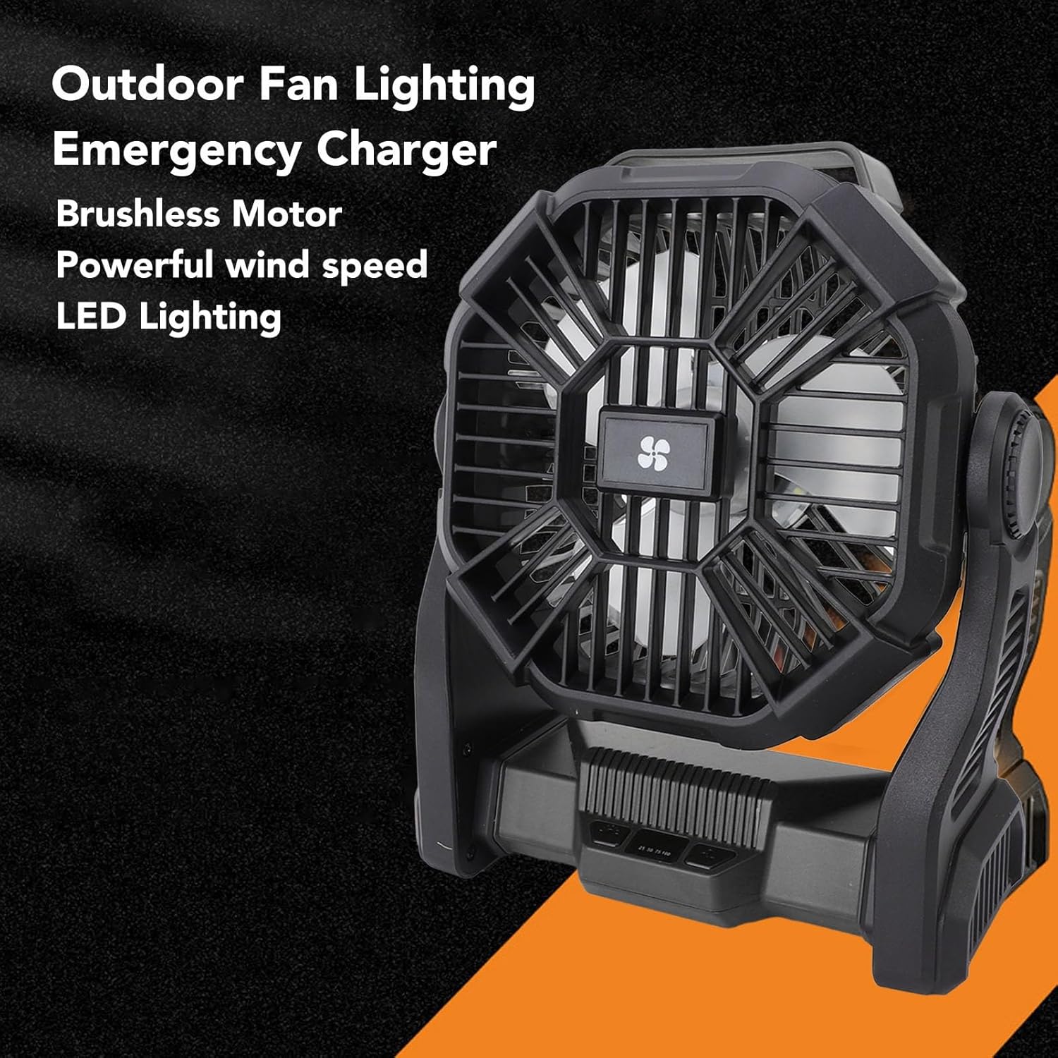 flexman Portable Fan Rechargeable, 4 Wind Speeds Rechargeable Outdoor Camping Fan with Lights, Rotatable Camping Fan for Camping, Picnic, Barbecue, Fishing, Office, Home (Black)