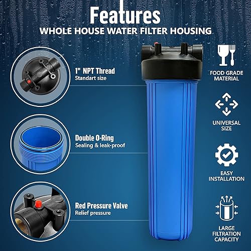 Miniatura 2 de Sistema purificador de filtro para toda la casa de 20 x 45 pulgadas de alta capacidad para agua de pozo o ciudad botón de alivio de presión puerto