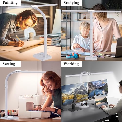 Miniatura 7 de Lámpara de escritorio LED para oficina en casa, lámpara de escritorio brillante de 24 W con base de soporte para teléfono, 25 modos de iluminación,