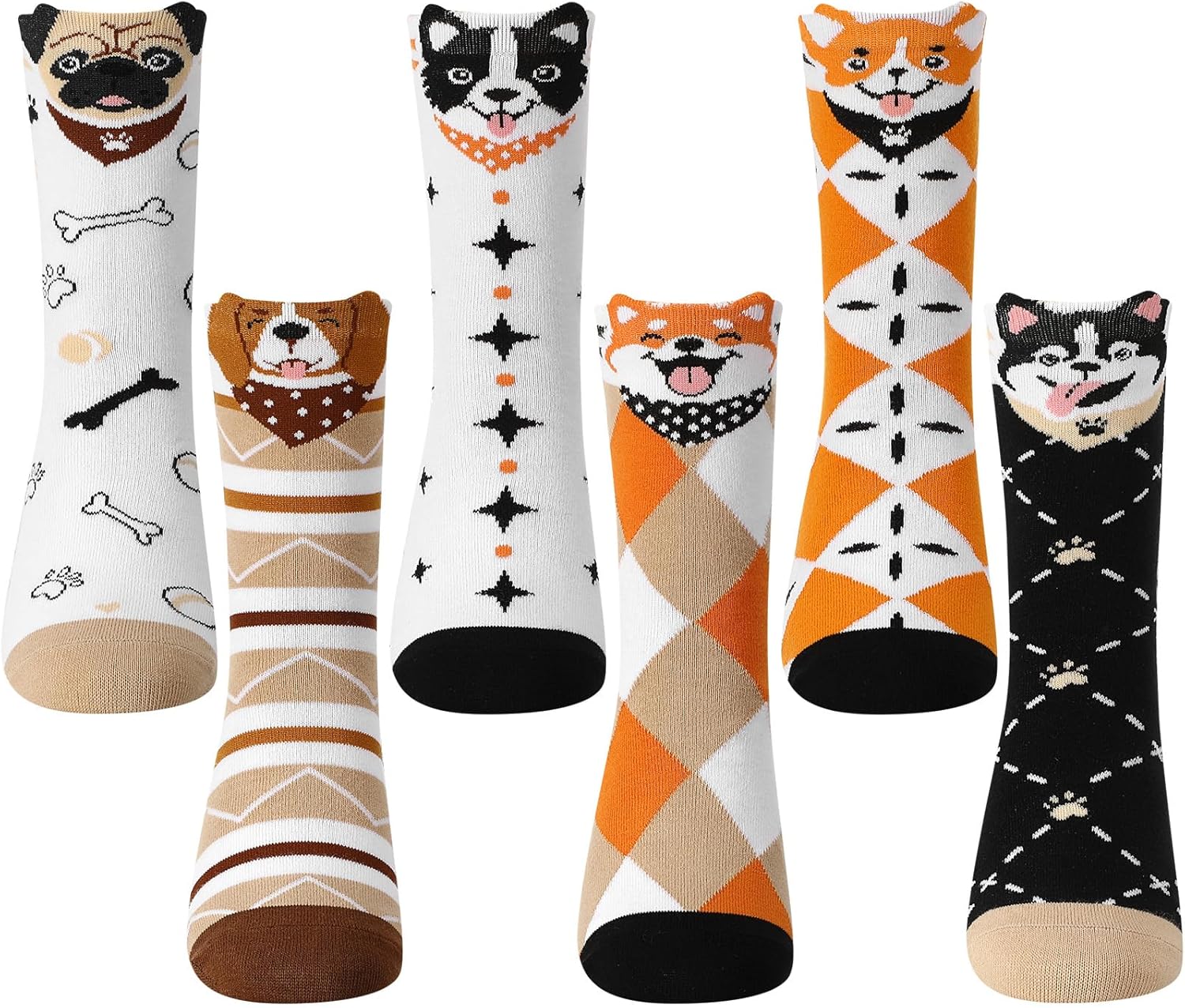 6 Pares Calcetines Divertidos de Algodón con Animales 3D para Mujer