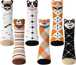 6 Pairs Cute Funny Animal Socks for Women Girls 3D Novelty | Cotton Cat Dog Crew Socks for Animal Lovers Gifts